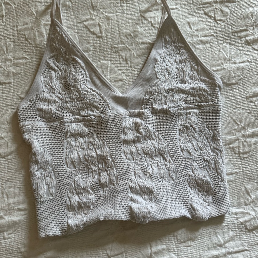 White Textured Knit Crop Top